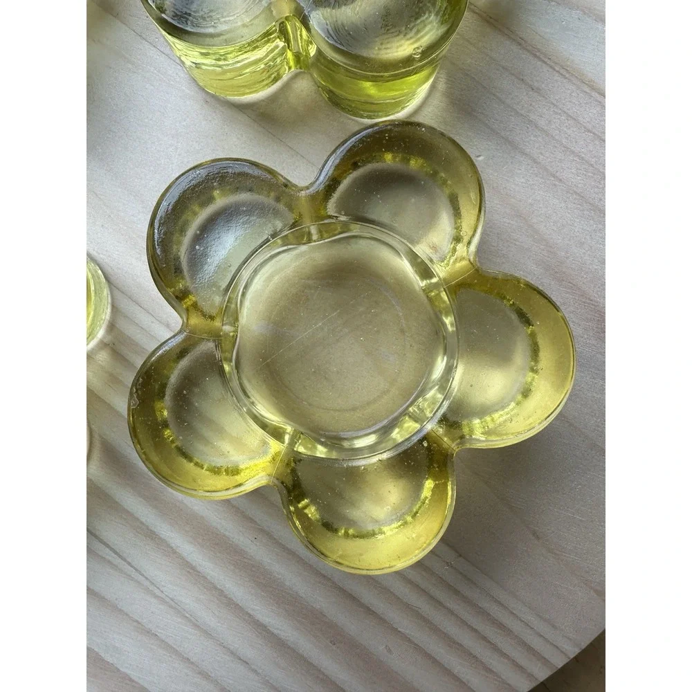 VTG 4 Item Lot Candle Holders 3‎ Inch Style Yellow Art Glass MCM Flower